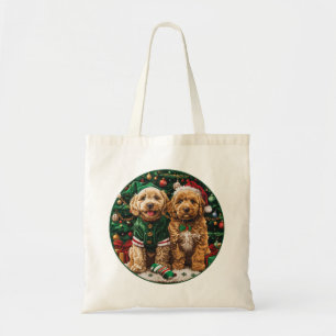 Christmas Goldendoodle Puppy Dogs Tote Bag