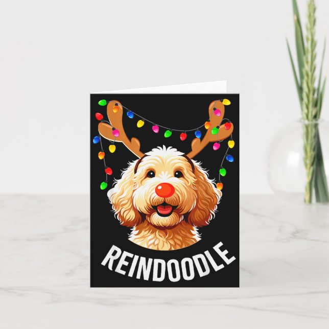 Christmas Goldendoodle Reindeer Doodle Dog Reindoo Card (Front)