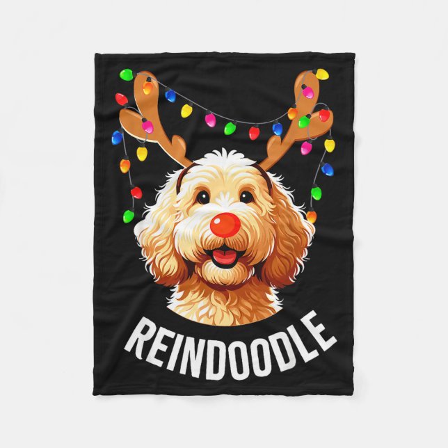 Christmas Goldendoodle Reindeer Doodle Dog Reindoo Fleece Blanket (Front)