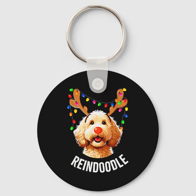 Christmas Goldendoodle Reindeer Doodle Dog Reindoo Key Ring (Front)
