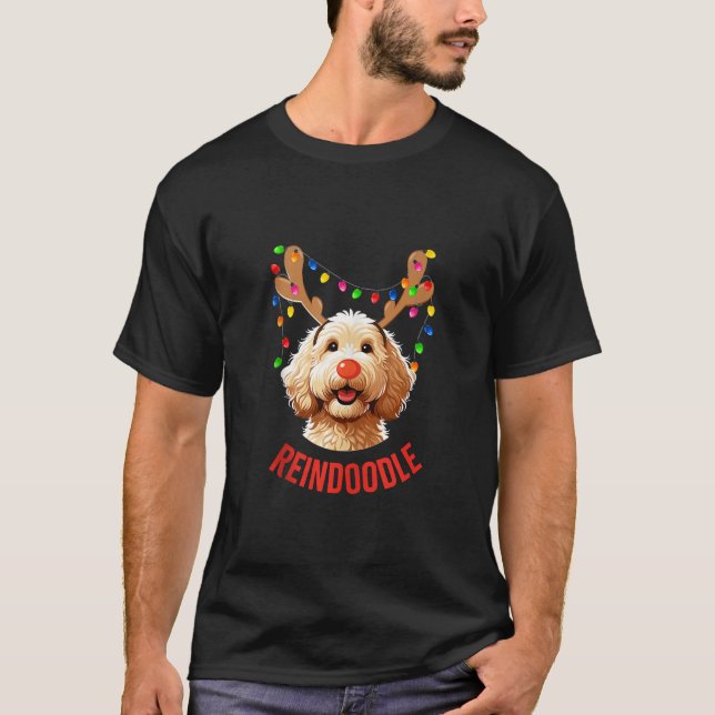 Christmas Goldendoodle Reindeer Doodle Dog Reindoo T-Shirt (Front)