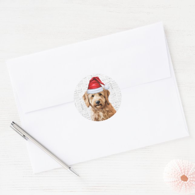 Christmas Goldendoodle Santa and Woof Dog Lover Classic Round Sticker (Envelope)