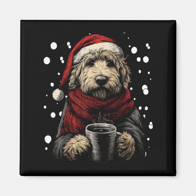 Christmas Goldendoodle Santa Hat Coffee Lover Funn Magnet (Front)