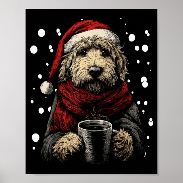 Christmas Goldendoodle Santa Hat Coffee Lover Funn Poster (Front)