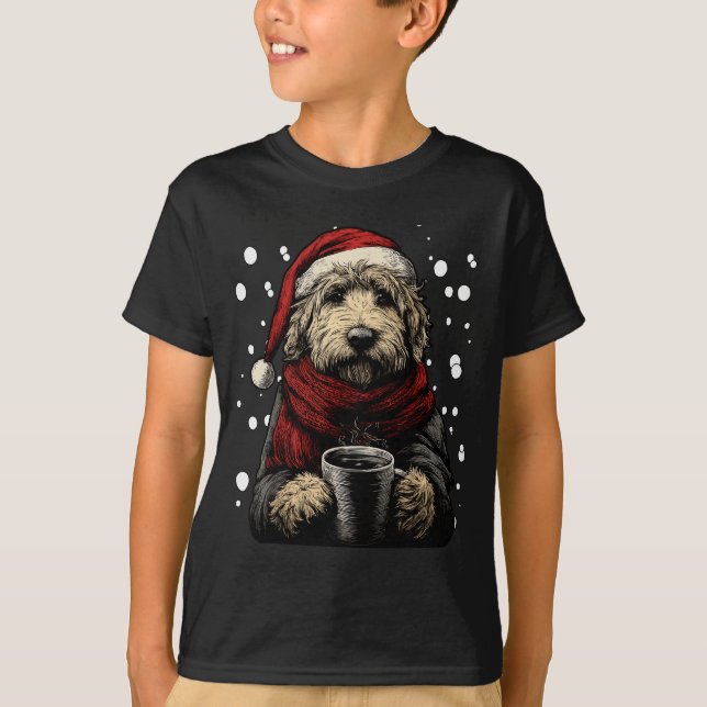 Christmas Goldendoodle Santa Hat Coffee Lover Funn T-Shirt (Front)