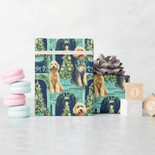 Christmas Goldendoodle Vignette Wrapping Paper