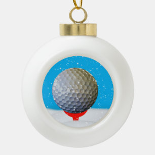 Christmas Golf Ball in the Snow Ceramic Ball Christmas Ornament