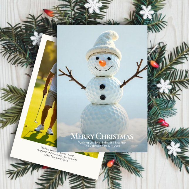 Christmas Golf Ball Snowman • Family Photo Holiday Card (Creator Uploaded)