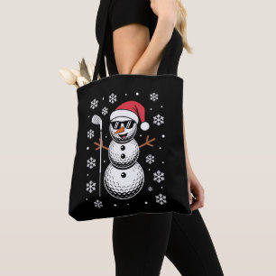 Christmas Golf Ball Snowman Santa Sunglasses Xmas Tote Bag