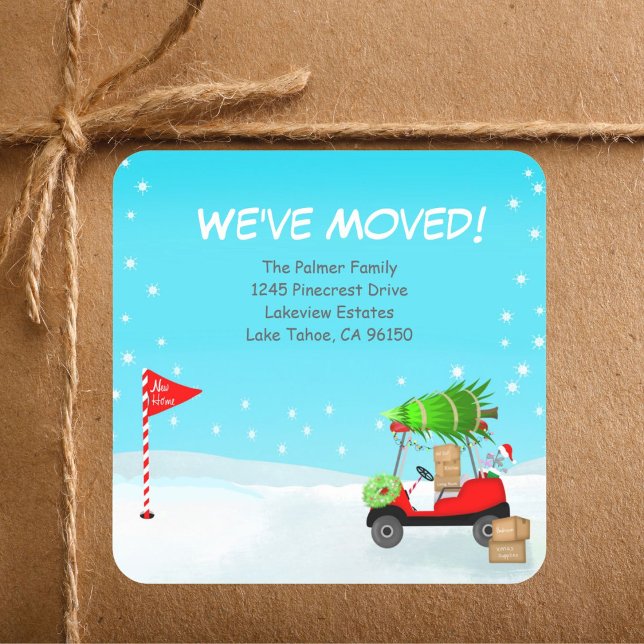 Christmas Golf Cart With Moving Boxes Golf  Square Sticker (Creator Uploaded)