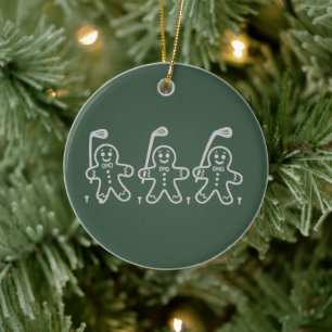 Christmas Golf Gingerbread Man Golfing Ceramic Ornament