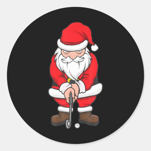 Christmas Golf Santa Claus Swing Funny Golf Classic Round Sticker (Front)
