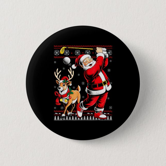 Christmas Golf Santa Golfer Christmas Pajama Reind 6 Cm Round Badge (Front)