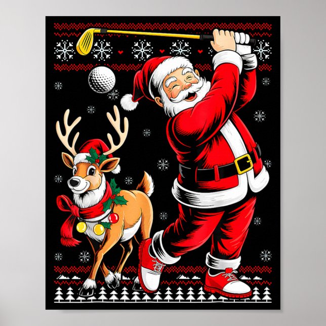Christmas Golf Santa Golfer Christmas Pajama Reind Poster (Front)