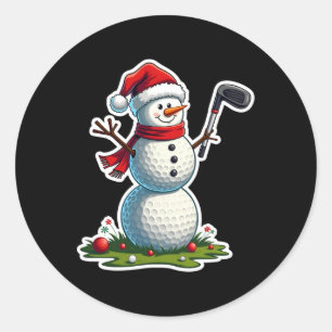 Christmas Golf Snowman Santa Hat Funny Golf Lover  Classic Round Sticker