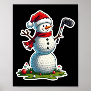 Christmas Golf Snowman Santa Hat Funny Golf Lover Poster