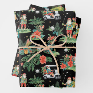 Christmas Golf Summer Santa Watercolor Pattern Wrapping Paper Sheet