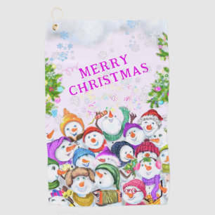 Christmas Golf Towel Gift Happy Snowmans Party
