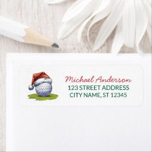 Christmas Golf With Santa Hat Return Address       Label