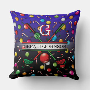 Christmas Golfer Monogram  Design Cushion