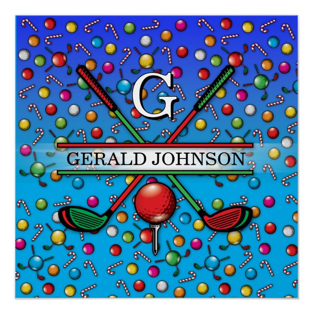 Christmas Golfer Monogram  Design Poster (Front)