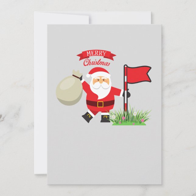 Christmas Golfer with Santa Claus hold golf flag Holiday Card (Front)