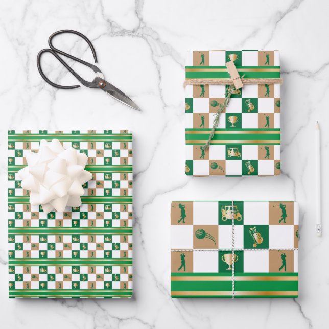 Christmas Golfing - Minimalist Golf Pattern Wrapping Paper Sheet (Front)