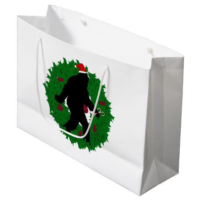 Christmas Gone Squatchin' Wreath Large Gift Bag (Front Angled)