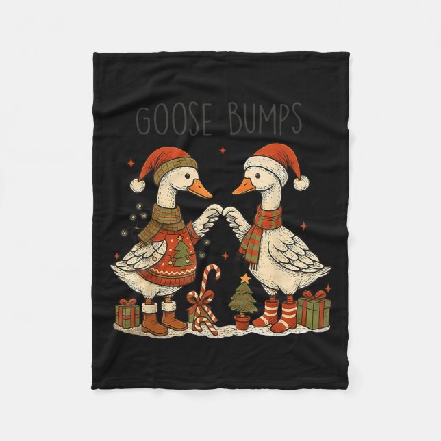 Christmas Goose Bumps Funny Santa Goose Couple  Fleece Blanket (Front)