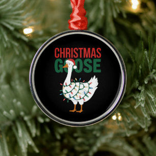Christmas Goose Lights Cute Holiday Metal Ornament