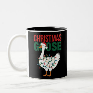 Christmas Goose Lights Cute Holiday Two-Tone Coffee Mug
