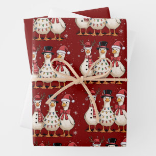 Christmas Goose Santa Silly Cute Snowman Xmas Wrapping Paper Sheet