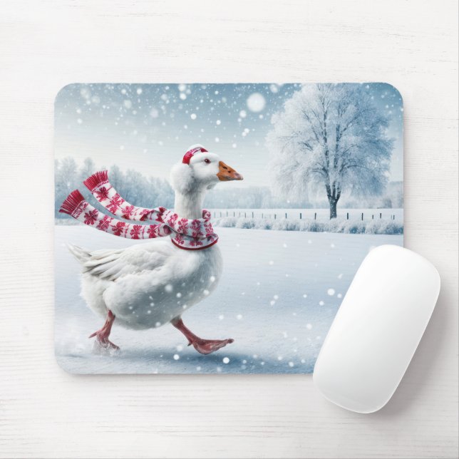 Christmas Goose Walking in Snowflakes Mouse Pad (With Mouse)