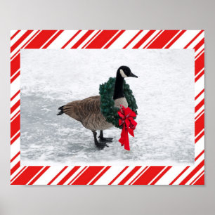 Christmas Goose with Wreath Poster