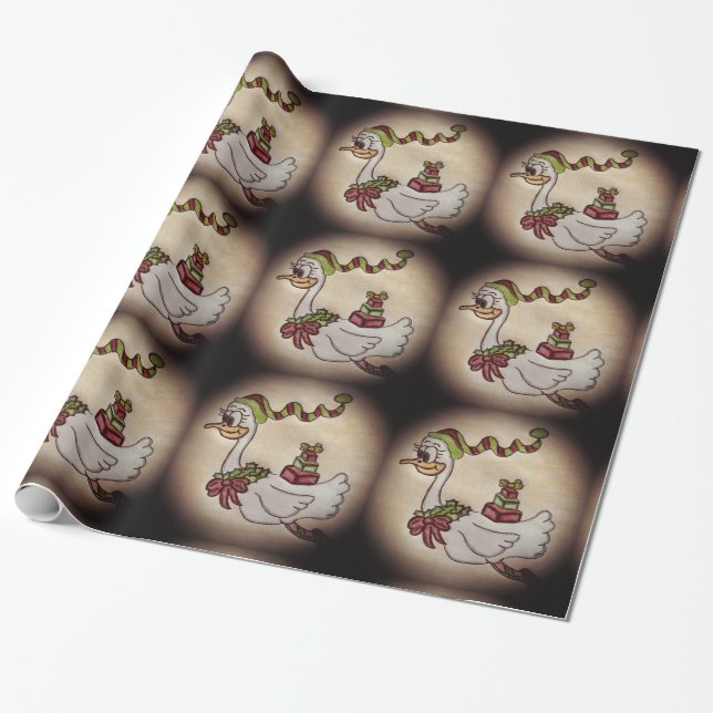 Christmas Goose Wrapping Paper (Unrolled)