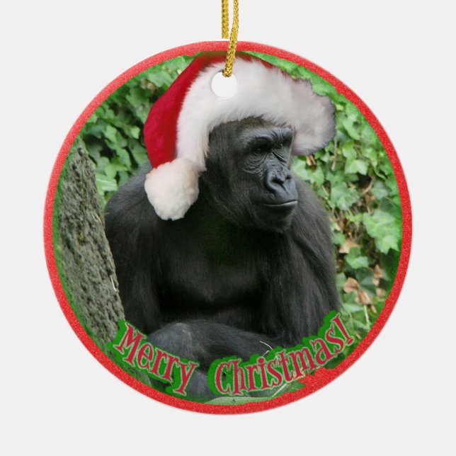 Christmas Gorilla Ceramic Ornament (Front)