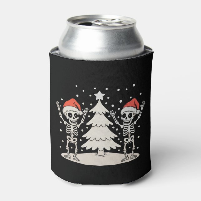 Christmas Goth Dancing Skeletons Xmas Holiday Can Cooler (Can Front)