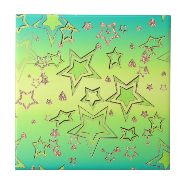 Christmas gradient glitter shine confetti stars fu ceramic tile (Front)