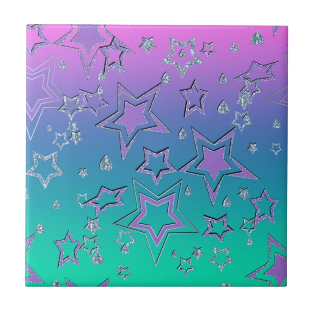 Christmas gradient glitter shine confetti stars fu ceramic tile (Front)