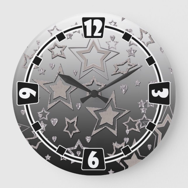 Christmas gradient glitter shine confetti stars fu large clock (Front)