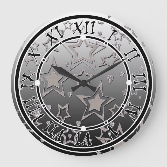 Christmas gradient glitter shine confetti stars fu large clock (Front)