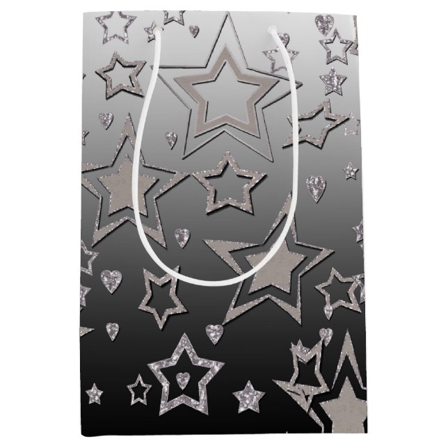 Christmas gradient glitter shine confetti stars fu medium gift bag (Front)