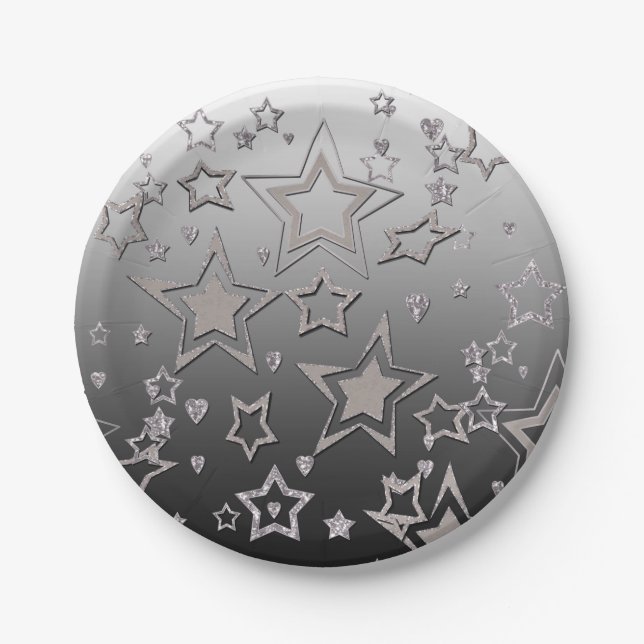 Christmas gradient glitter shine confetti stars fu paper plate (Front)