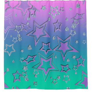 Christmas gradient glitter shine confetti stars fu shower curtain
