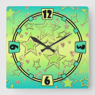 Christmas gradient glitter shine confetti stars fu square wall clock