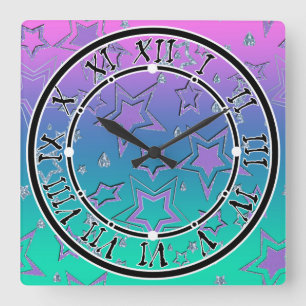 Christmas gradient glitter shine confetti stars fu square wall clock