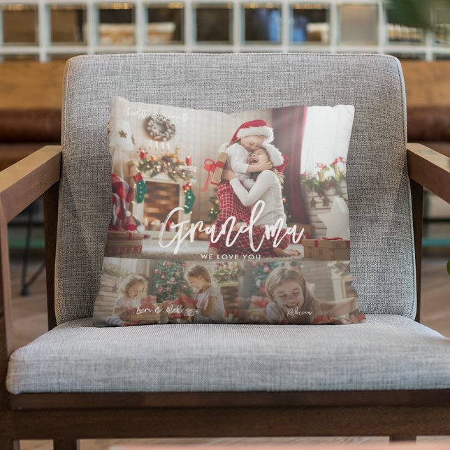 Christmas Gramdma Photo Collage Personalised  Cushion (Christmas Grand kids Photo Collage Grandma Throw Pillow)