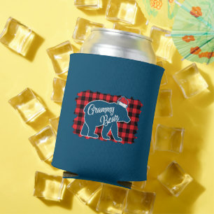 Christmas Grammy Bear Christmas Red Plaid Buffalo Can Cooler