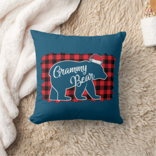 Christmas Grammy Bear Christmas Red Plaid Buffalo Cushion
