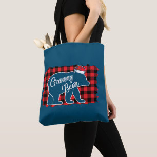 Christmas Grammy Bear Christmas Red Plaid Buffalo Tote Bag